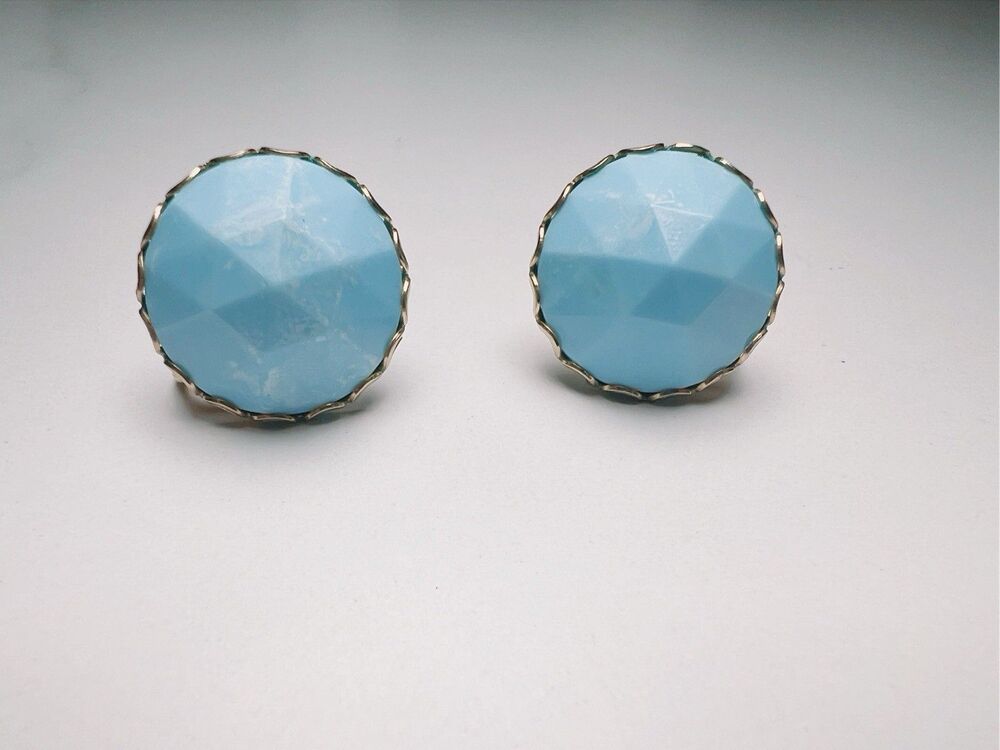Vintage Earrings 1950's Antique Blue Cottagecore Coquette Screw Clip Jewelry